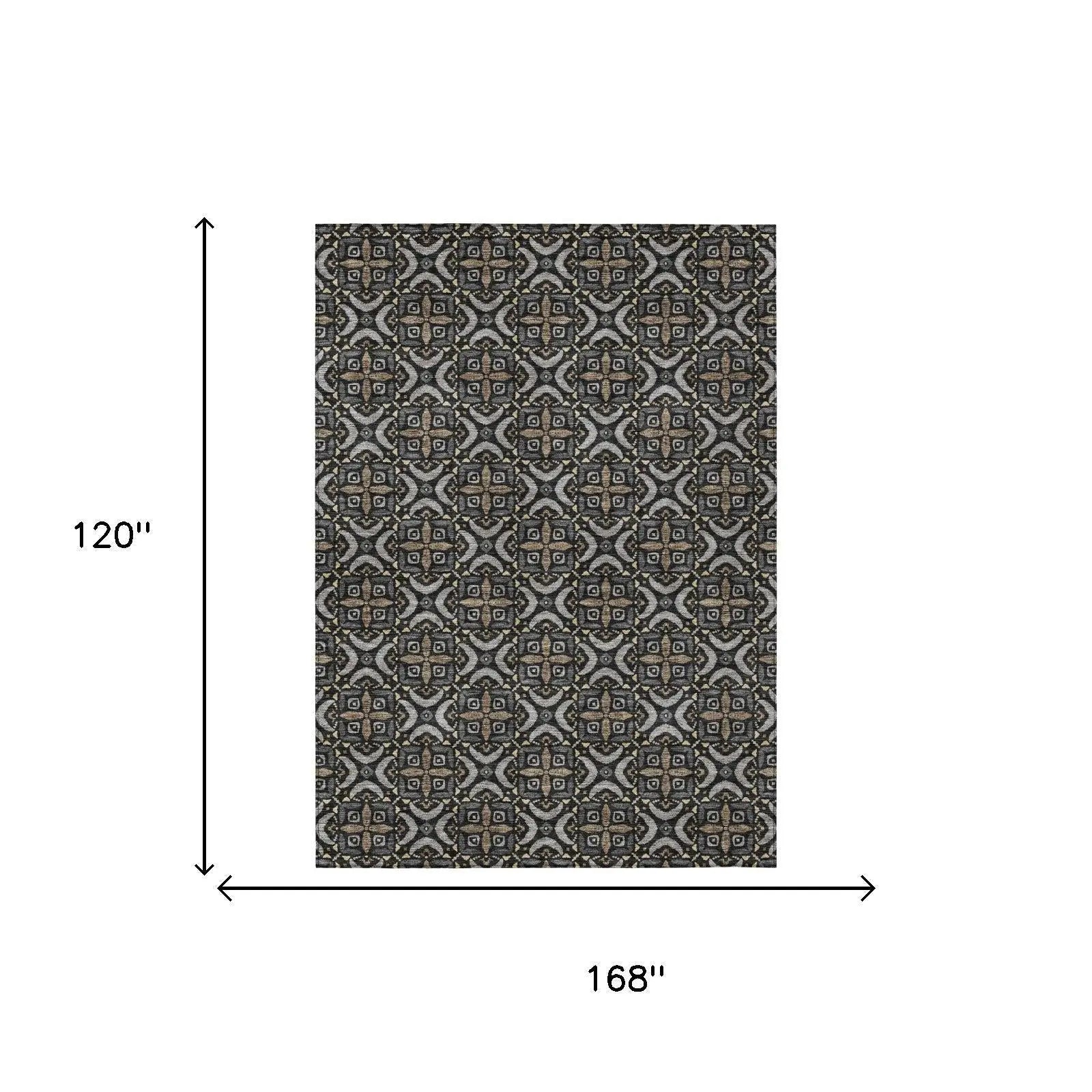 10' X 14' Black And Graphite Geometric Washable Indoor Outdoor Area Rug Homeroots Outdoor