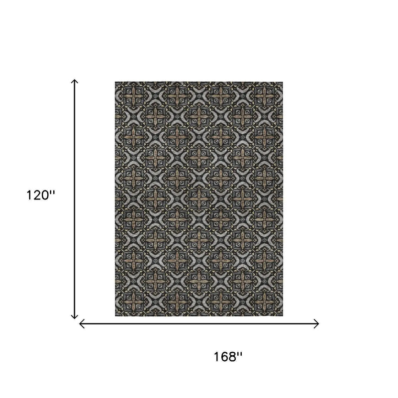 10' X 14' Black And Graphite Geometric Washable Indoor Outdoor Area Rug Homeroots Outdoor