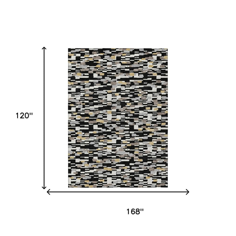 10' X 14' Black And Graphite Geometric Washable Indoor Outdoor Area Rug Homeroots Outdoor