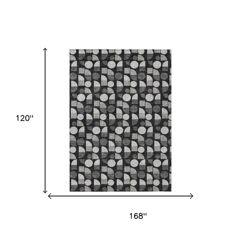 10' X 14' Black And Graphite Geometric Washable Indoor Outdoor Area Rug Homeroots Outdoor