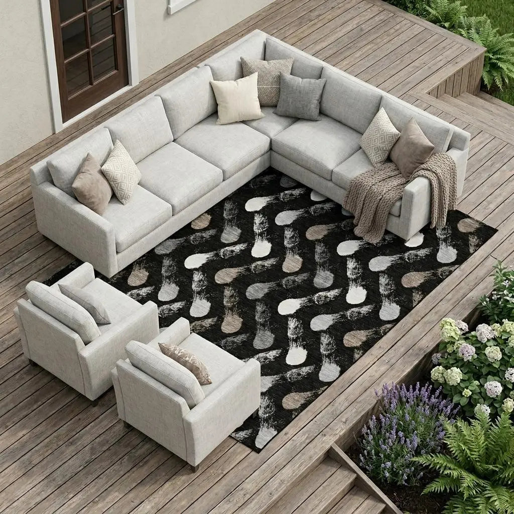 10' X 14' Black And Graphite Geometric Washable Indoor Outdoor Area Rug Homeroots Outdoor