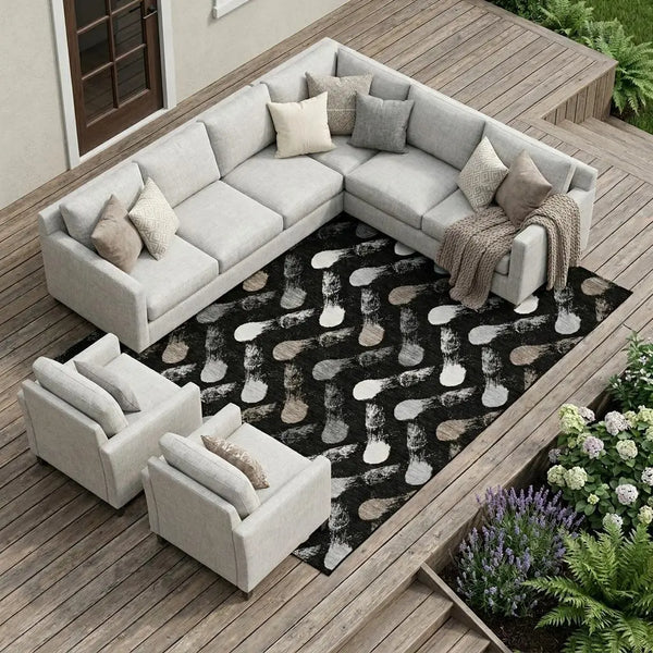 10' X 14' Black And Graphite Geometric Washable Indoor Outdoor Area Rug Homeroots Outdoor