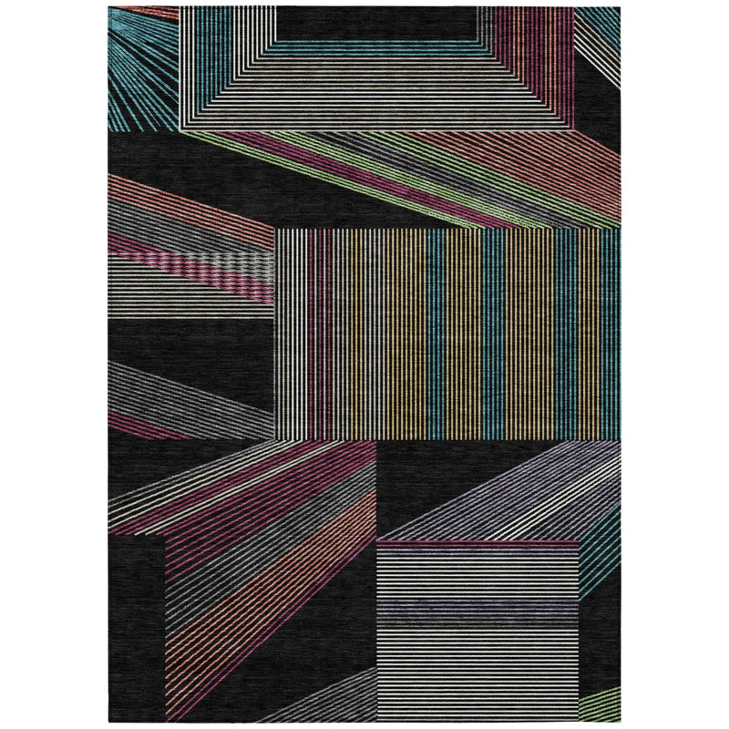 10' X 14' Black And Graphite Geometric Washable Indoor Outdoor Area Rug Homeroots Outdoor