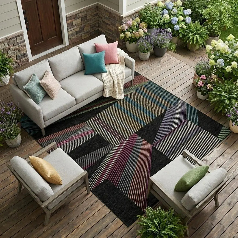 10' X 14' Black And Graphite Geometric Washable Indoor Outdoor Area Rug Homeroots Outdoor