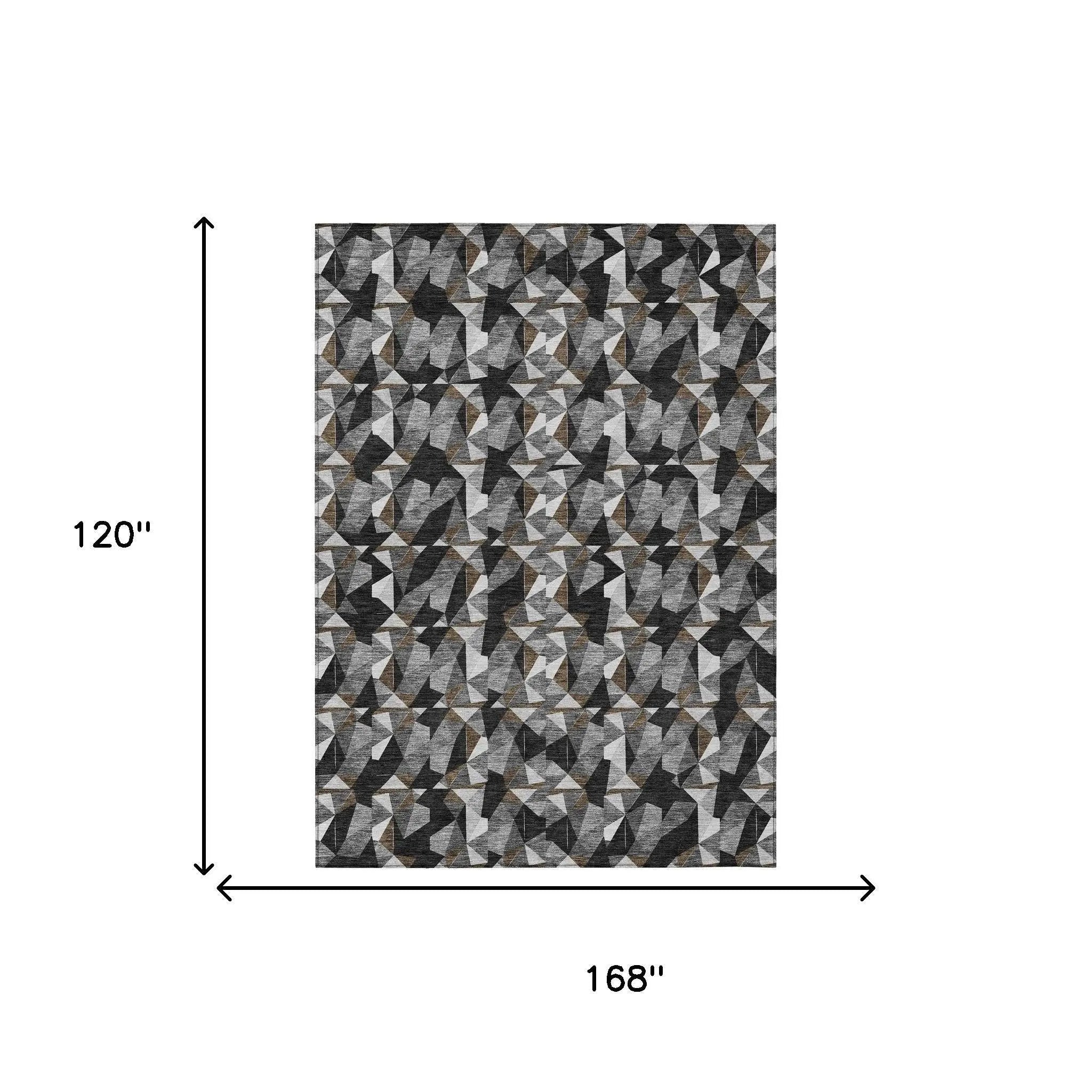 10' X 14' Black And Graphite Geometric Washable Indoor Outdoor Area Rug Homeroots Outdoor