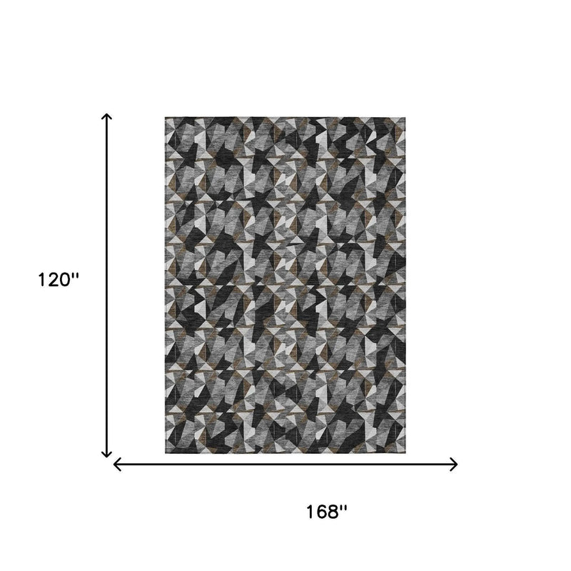 10' X 14' Black And Graphite Geometric Washable Indoor Outdoor Area Rug Homeroots Outdoor