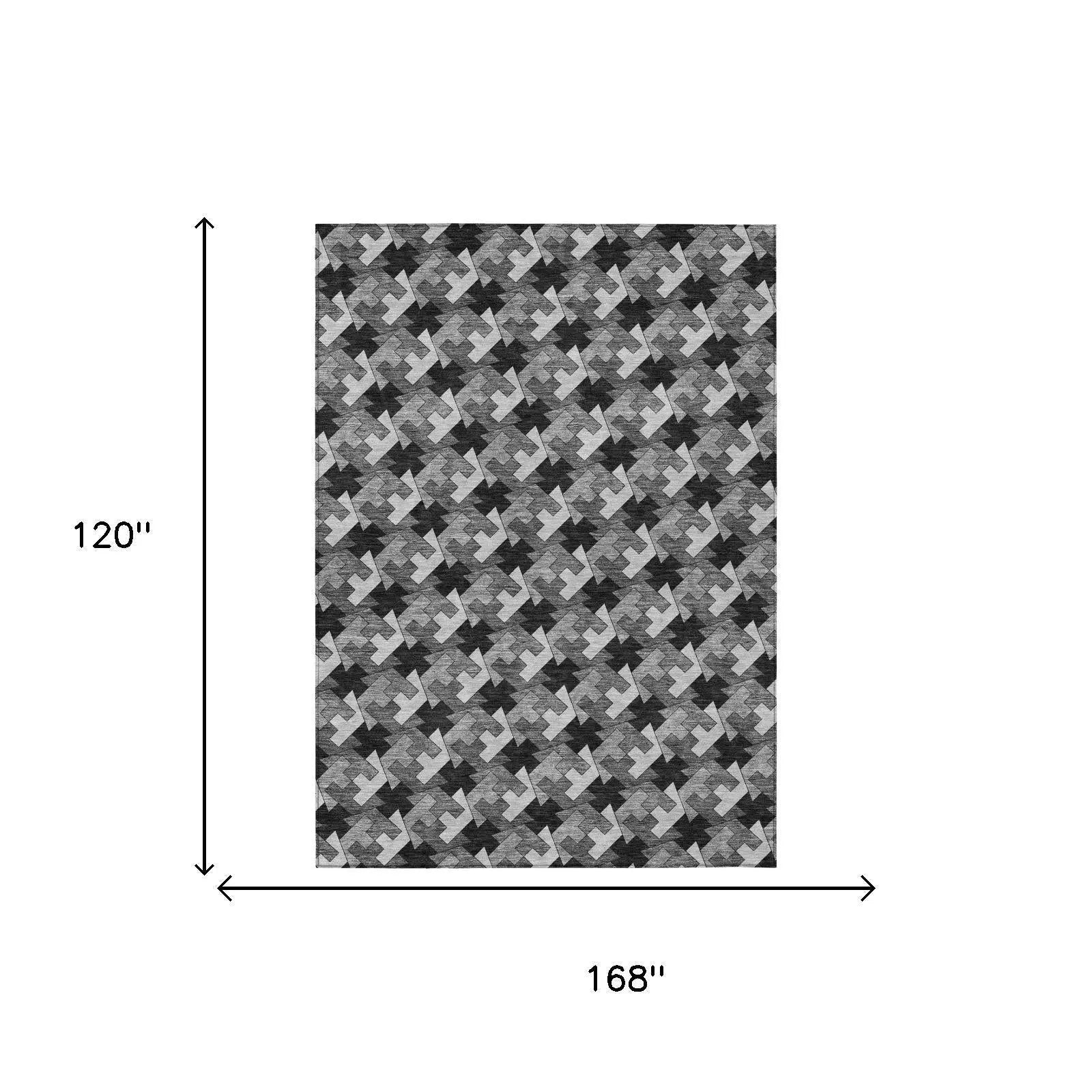 10' X 14' Black And Graphite Geometric Washable Indoor Outdoor Area Rug Homeroots Outdoor