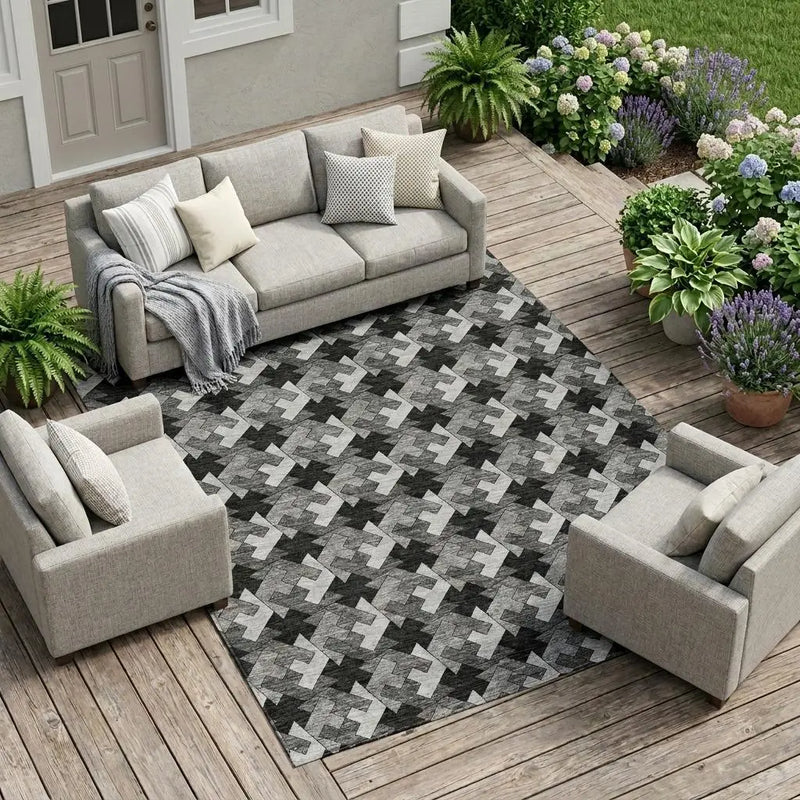 10' X 14' Black And Graphite Geometric Washable Indoor Outdoor Area Rug Homeroots Outdoor