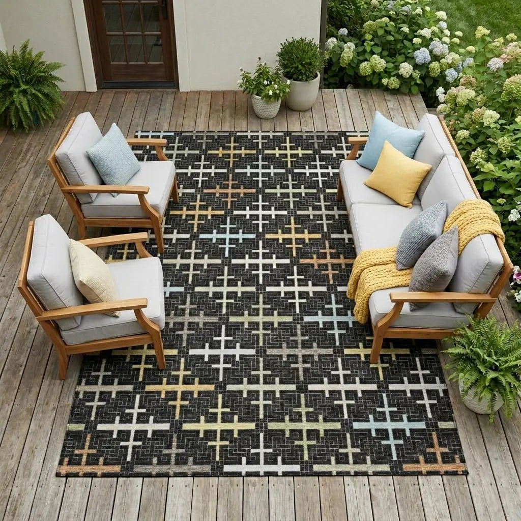 10' X 14' Black And Graphite Geometric Washable Indoor Outdoor Area Rug Homeroots Outdoor