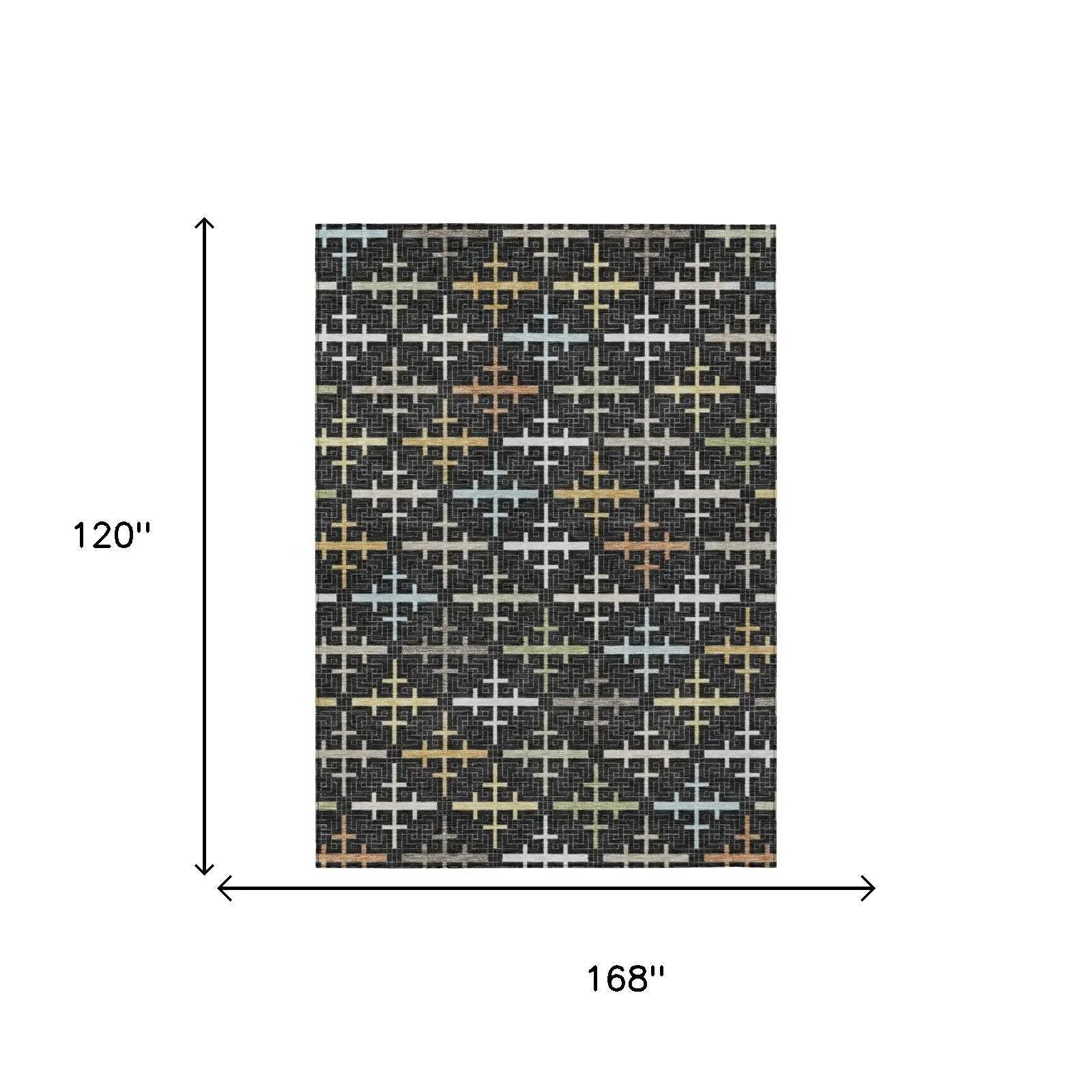 10' X 14' Black And Graphite Geometric Washable Indoor Outdoor Area Rug Homeroots Outdoor