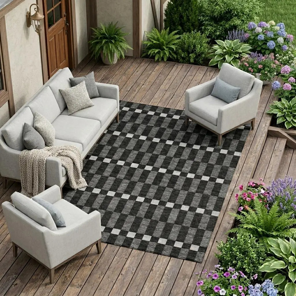10' X 14' Black And Graphite Geometric Washable Indoor Outdoor Area Rug Homeroots Outdoor