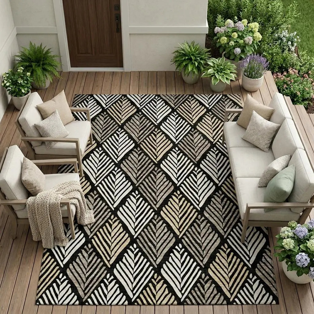 10' X 14' Black And Graphite Geometric Washable Indoor Outdoor Area Rug Homeroots Outdoor