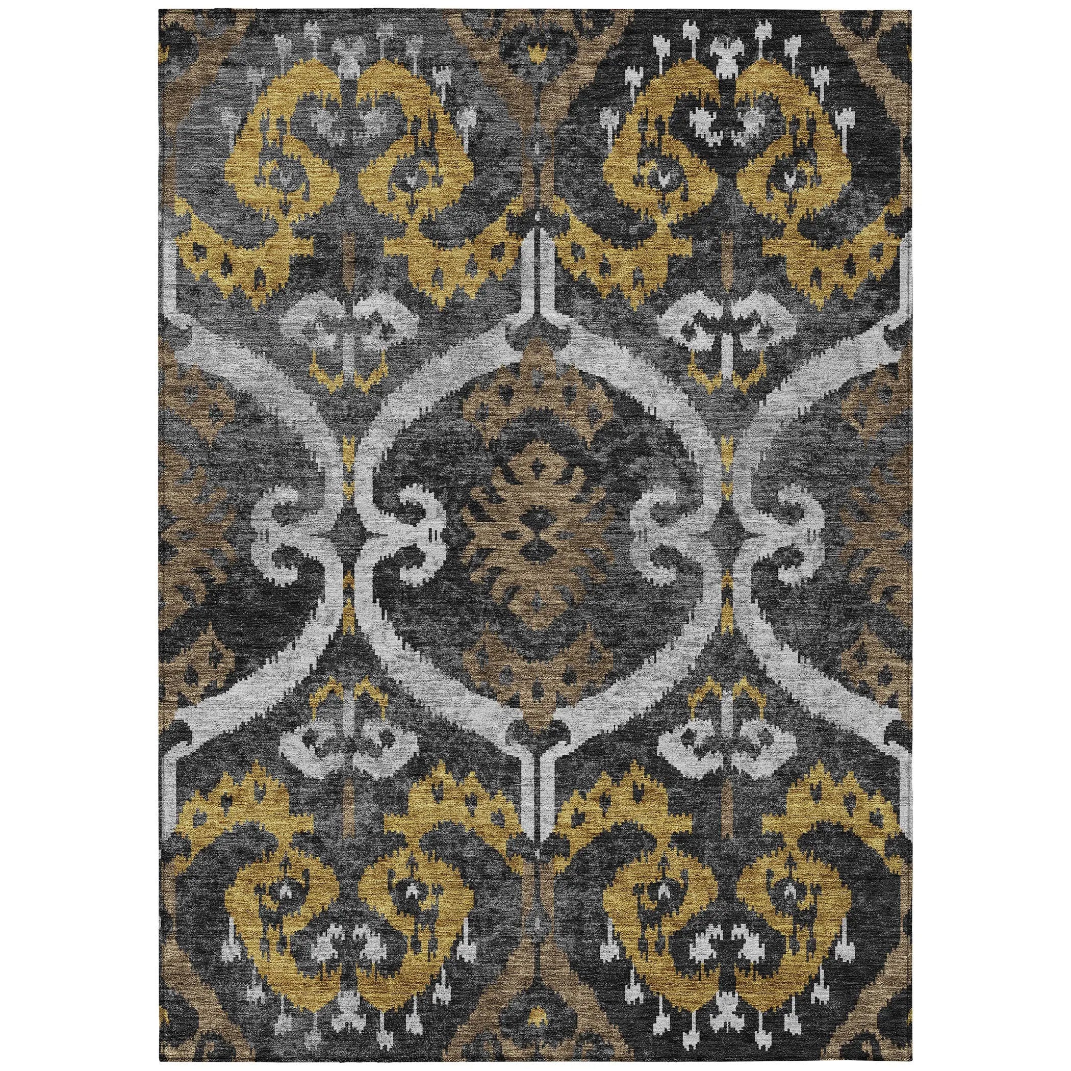 10' X 14' Black And Graphite Ikat Washable Indoor Outdoor Area Rug Homeroots Outdoor