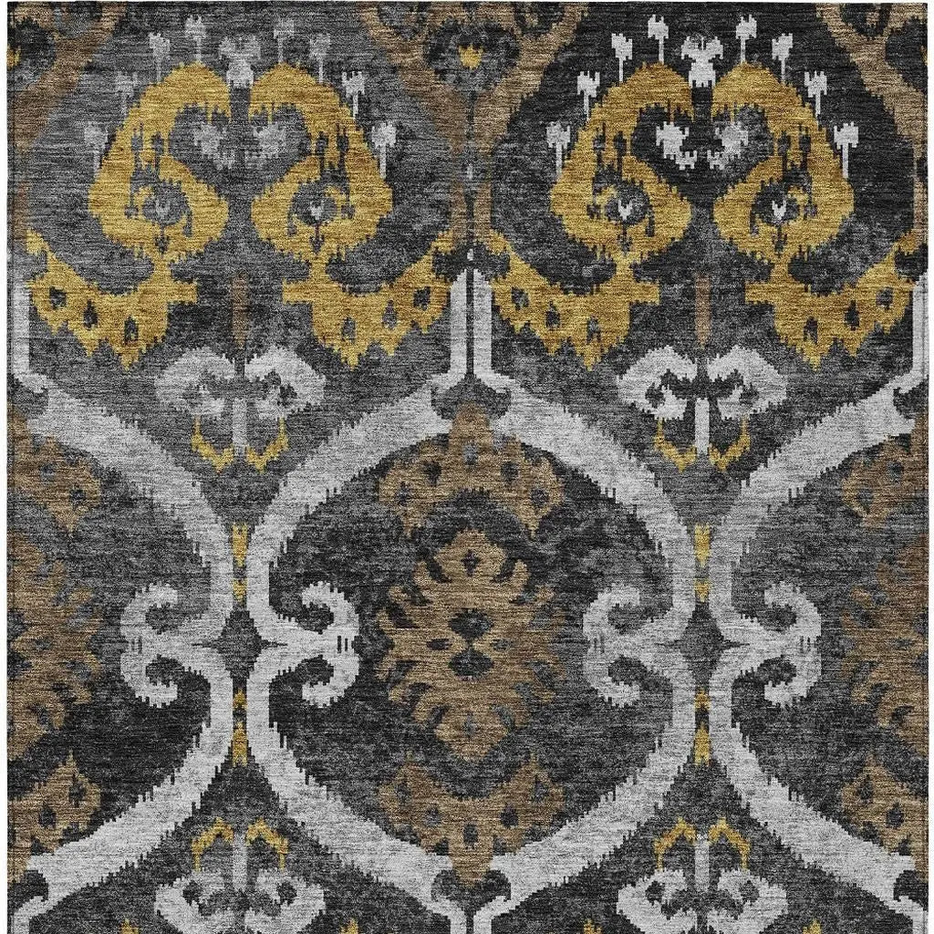 10' X 14' Black And Graphite Ikat Washable Indoor Outdoor Area Rug Homeroots Outdoor