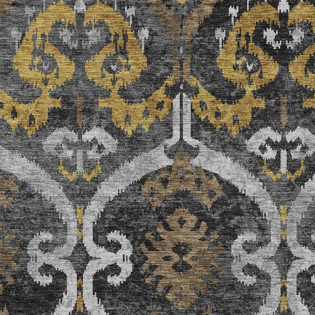 10' X 14' Black And Graphite Ikat Washable Indoor Outdoor Area Rug Homeroots Outdoor