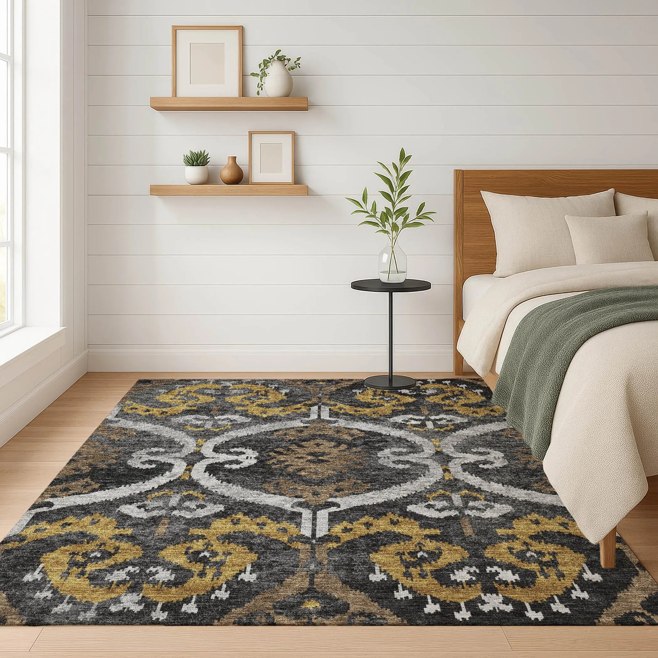 10' X 14' Black And Graphite Ikat Washable Indoor Outdoor Area Rug Homeroots Outdoor