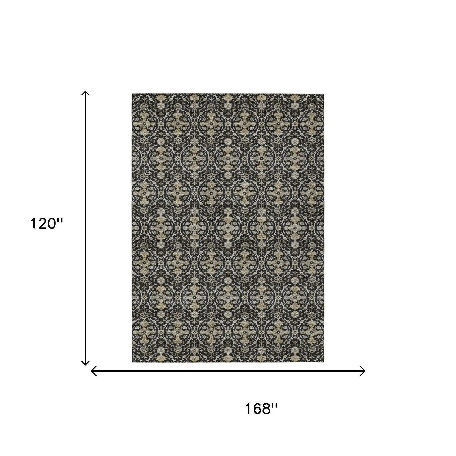 10' X 14' Black And Graphite Oriental Washable Indoor Outdoor Area Rug Homeroots Outdoor