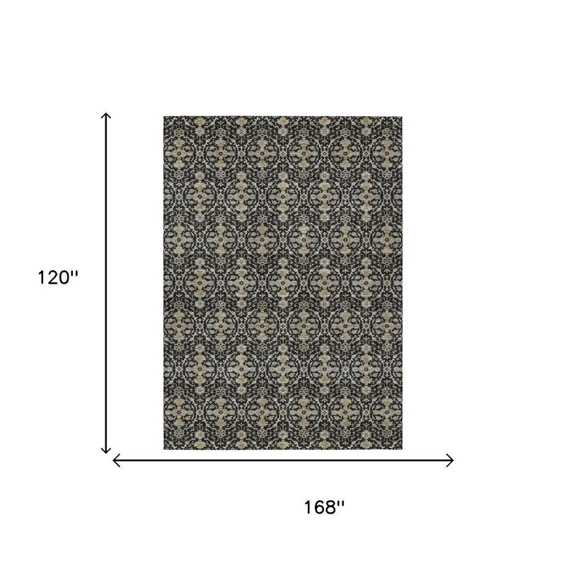 10' X 14' Black And Graphite Oriental Washable Indoor Outdoor Area Rug Homeroots Outdoor