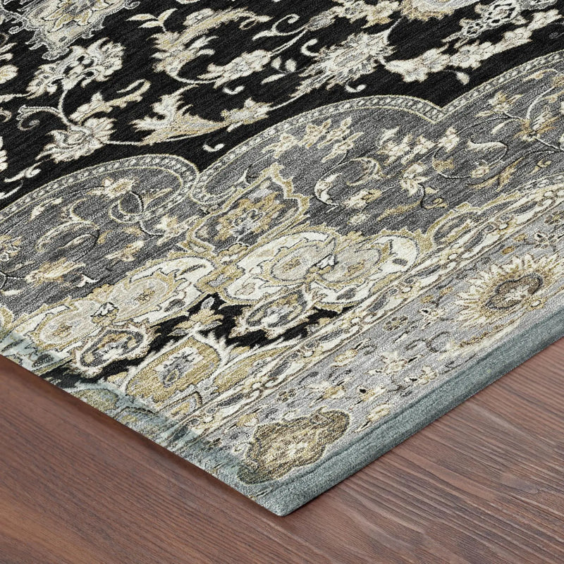 10' X 14' Black And Graphite Oriental Washable Indoor Outdoor Area Rug Homeroots Outdoor