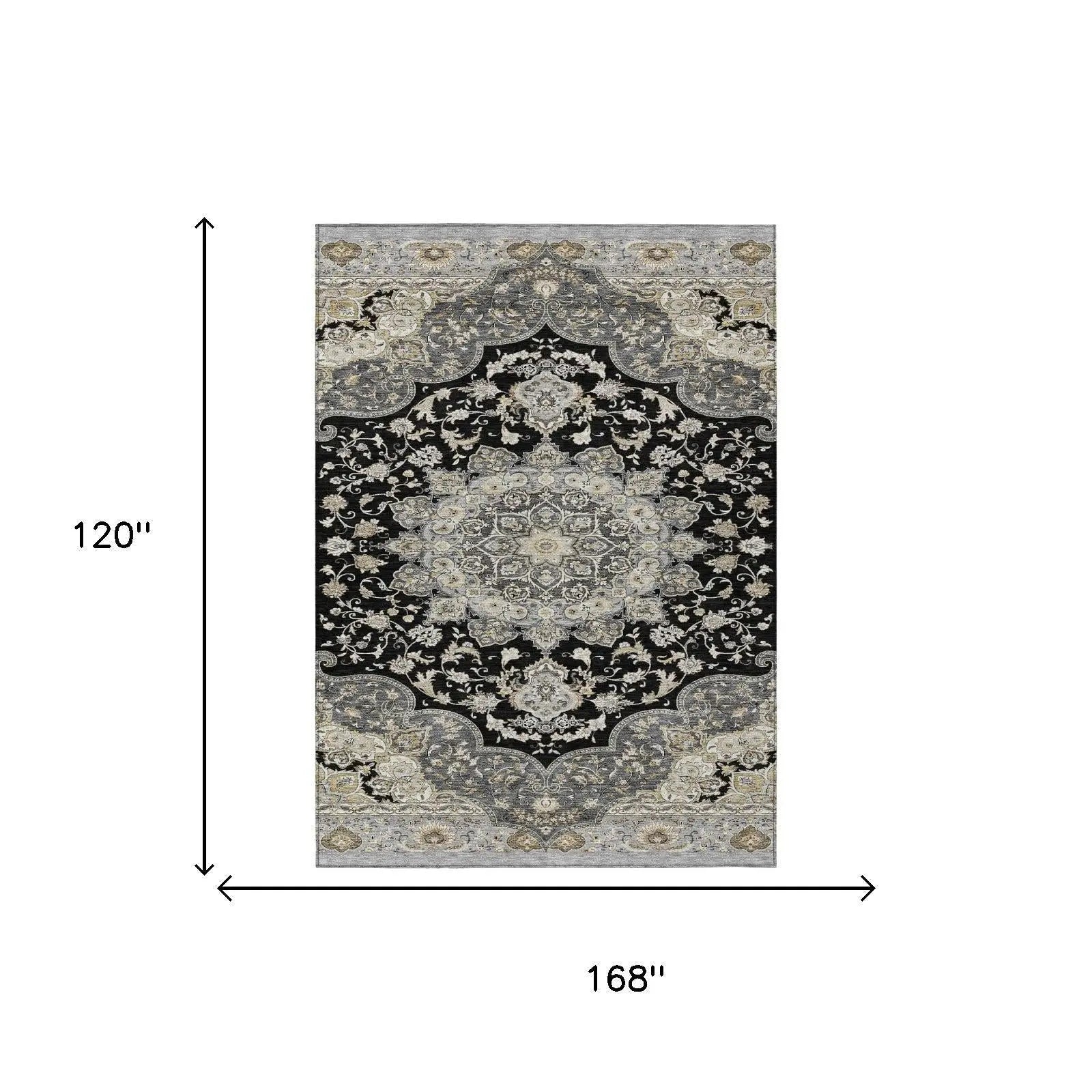 10' X 14' Black And Graphite Oriental Washable Indoor Outdoor Area Rug Homeroots Outdoor
