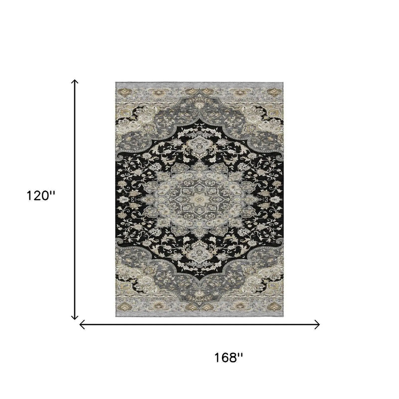 10' X 14' Black And Graphite Oriental Washable Indoor Outdoor Area Rug Homeroots Outdoor