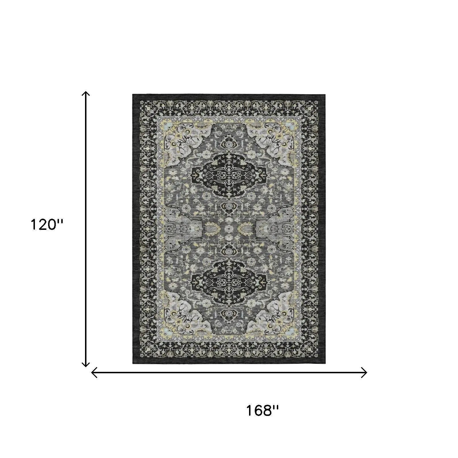 10' X 14' Black And Graphite Oriental Washable Indoor Outdoor Area Rug Homeroots Outdoor