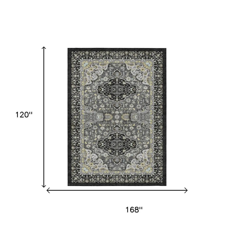 10' X 14' Black And Graphite Oriental Washable Indoor Outdoor Area Rug Homeroots Outdoor