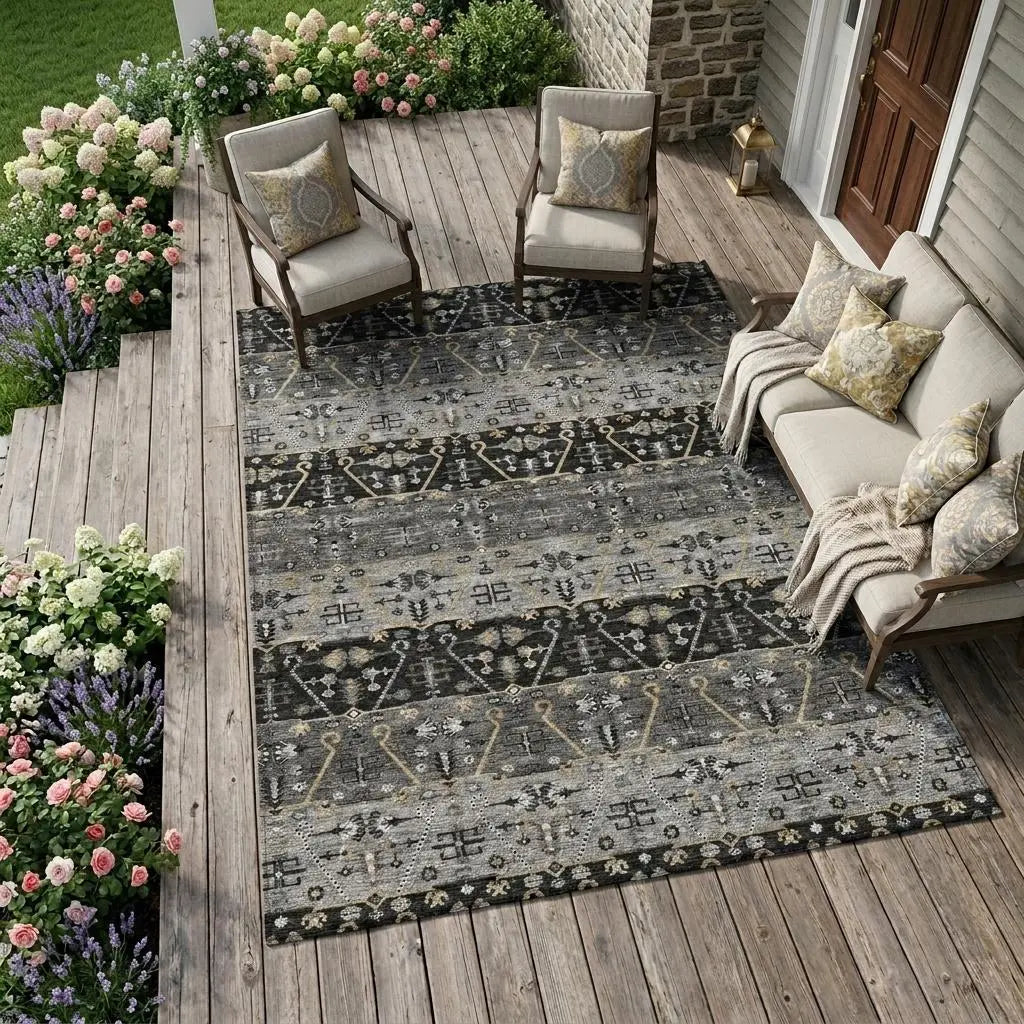 10' X 14' Black And Graphite Oriental Washable Indoor Outdoor Area Rug Homeroots Outdoor