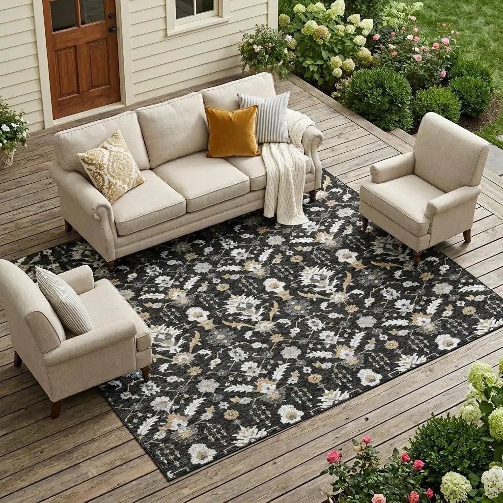 10' X 14' Black And Graphite Oriental Washable Indoor Outdoor Area Rug Homeroots Outdoor
