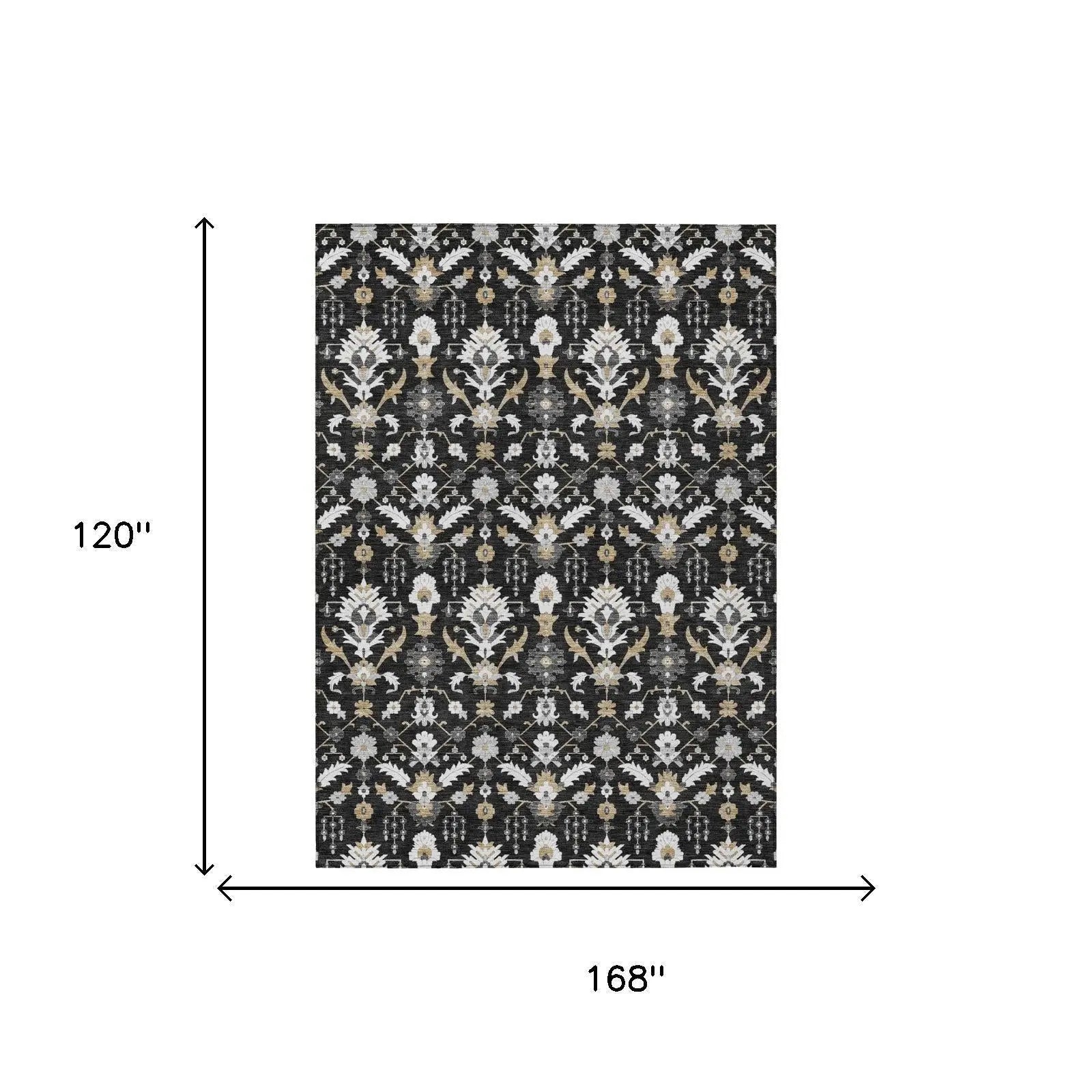 10' X 14' Black And Graphite Oriental Washable Indoor Outdoor Area Rug Homeroots Outdoor