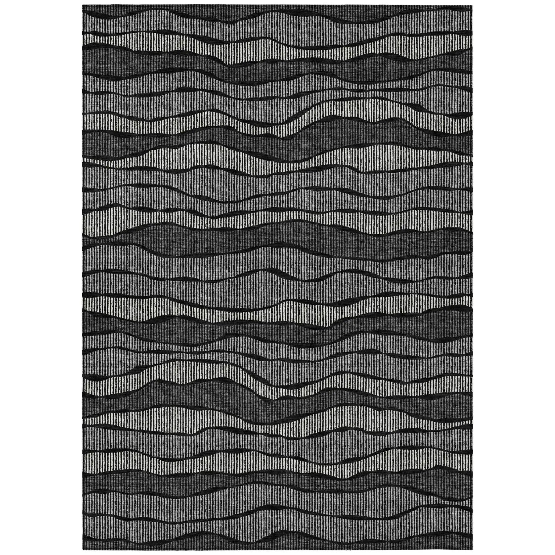 10' X 14' Black And Graphite Striped Washable Indoor Outdoor Area Rug Homeroots Outdoor