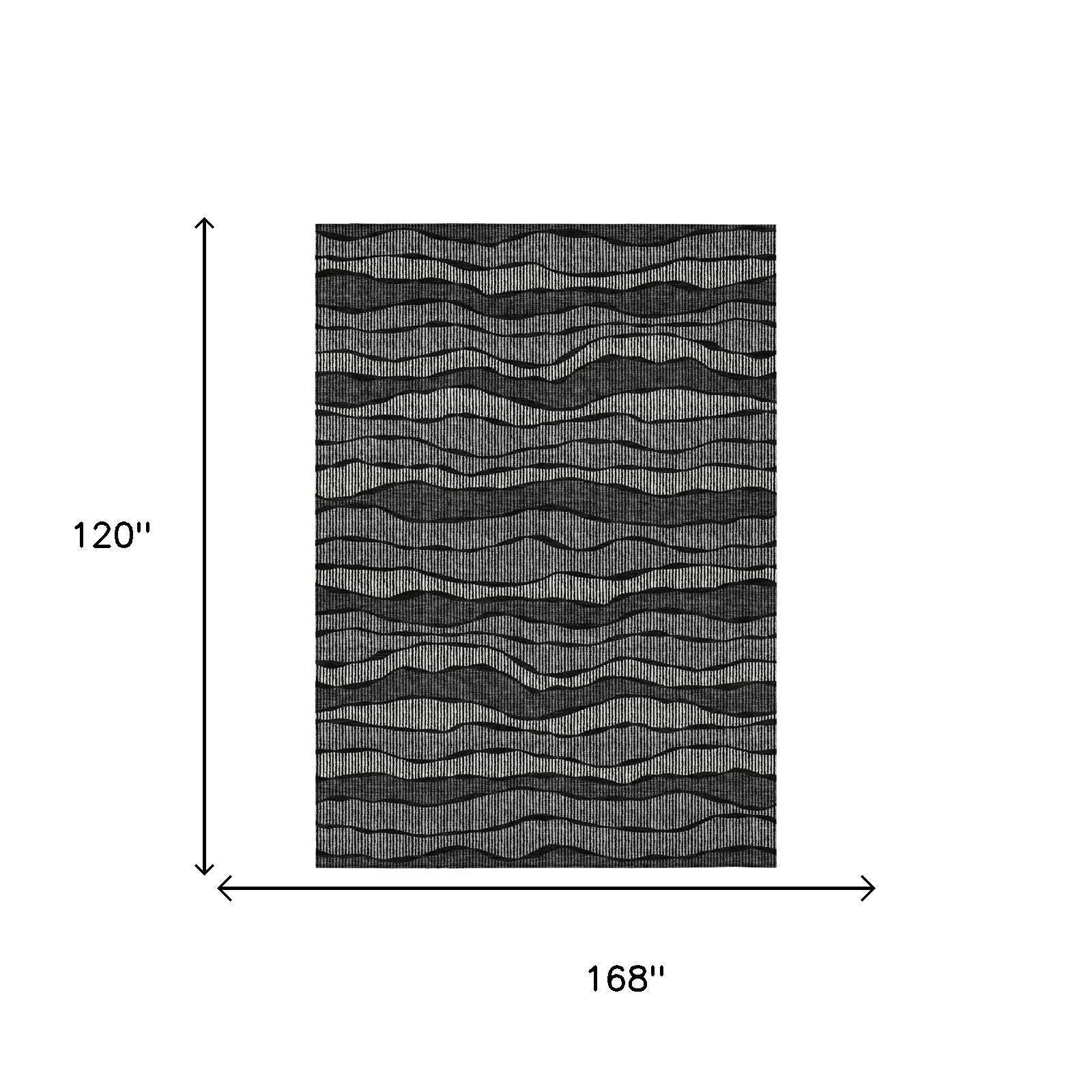 10' X 14' Black And Graphite Striped Washable Indoor Outdoor Area Rug Homeroots Outdoor