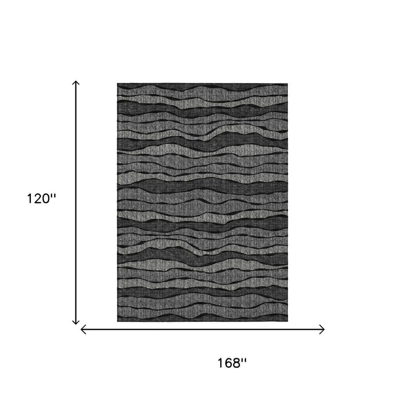 10' X 14' Black And Graphite Striped Washable Indoor Outdoor Area Rug Homeroots Outdoor