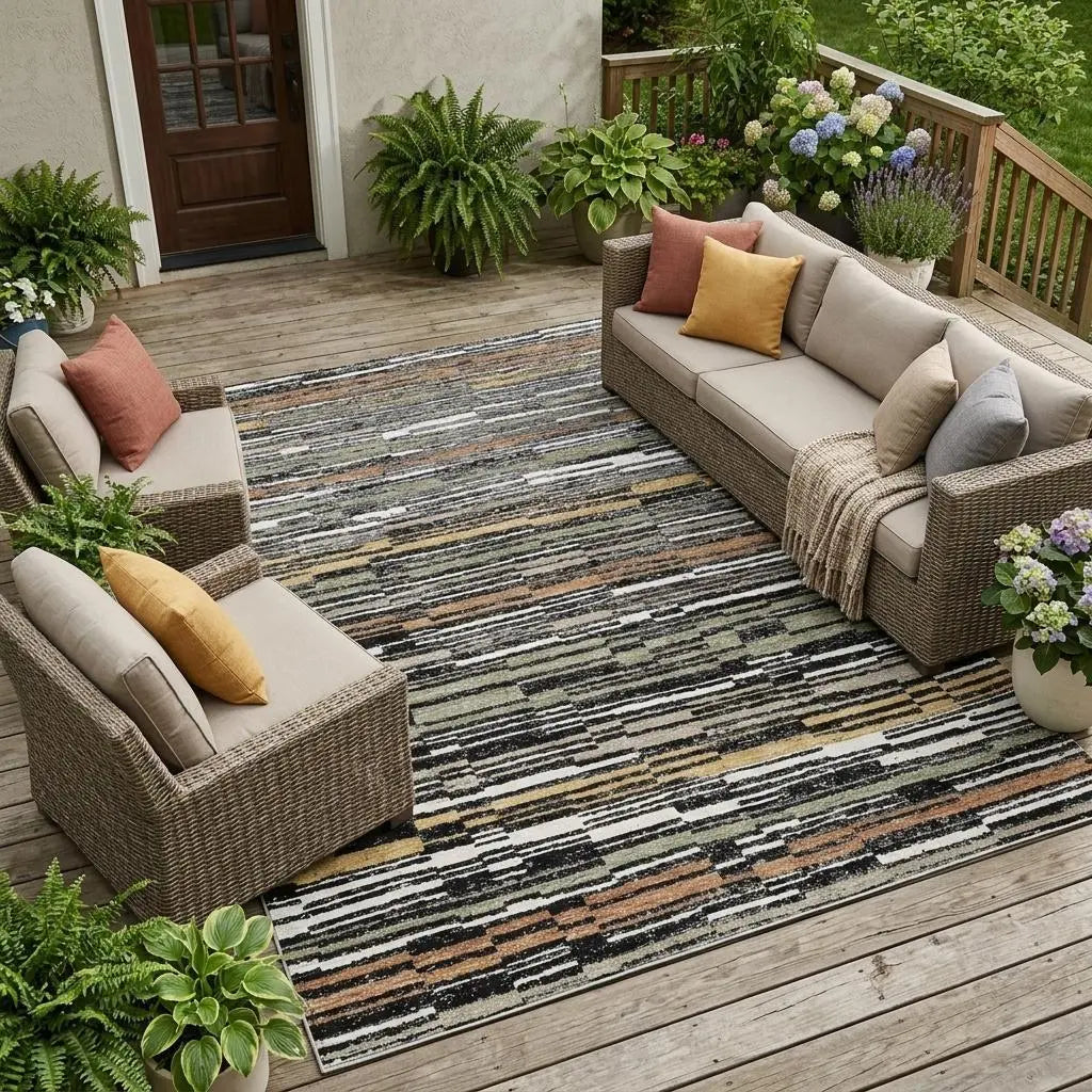 10' X 14' Black And Graphite Striped Washable Indoor Outdoor Area Rug Homeroots Outdoor