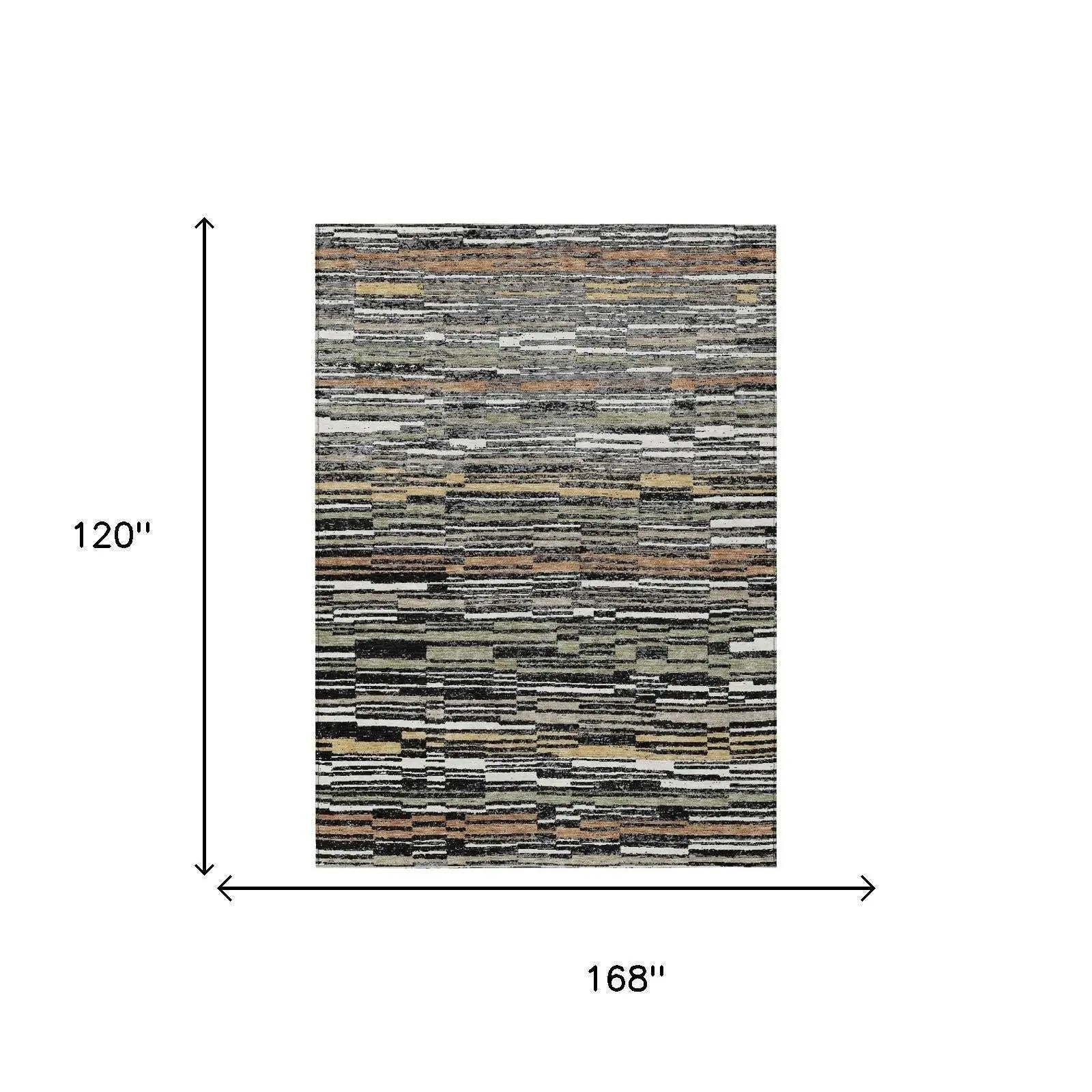 10' X 14' Black And Graphite Striped Washable Indoor Outdoor Area Rug Homeroots Outdoor