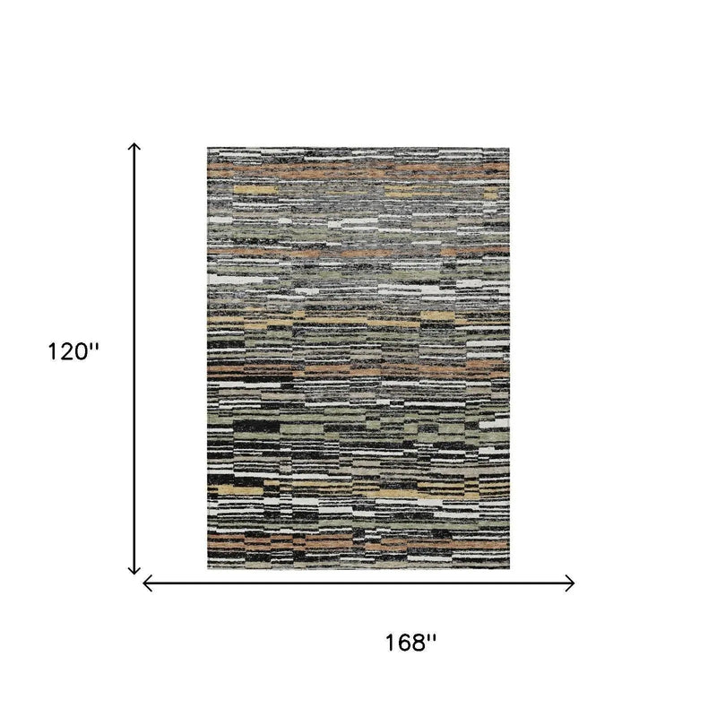 10' X 14' Black And Graphite Striped Washable Indoor Outdoor Area Rug Homeroots Outdoor
