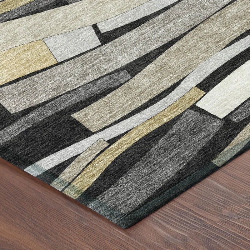 10' X 14' Black And Graphite Striped Washable Indoor Outdoor Area Rug Homeroots Outdoor