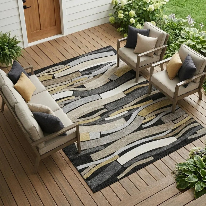 10' X 14' Black And Graphite Striped Washable Indoor Outdoor Area Rug Homeroots Outdoor