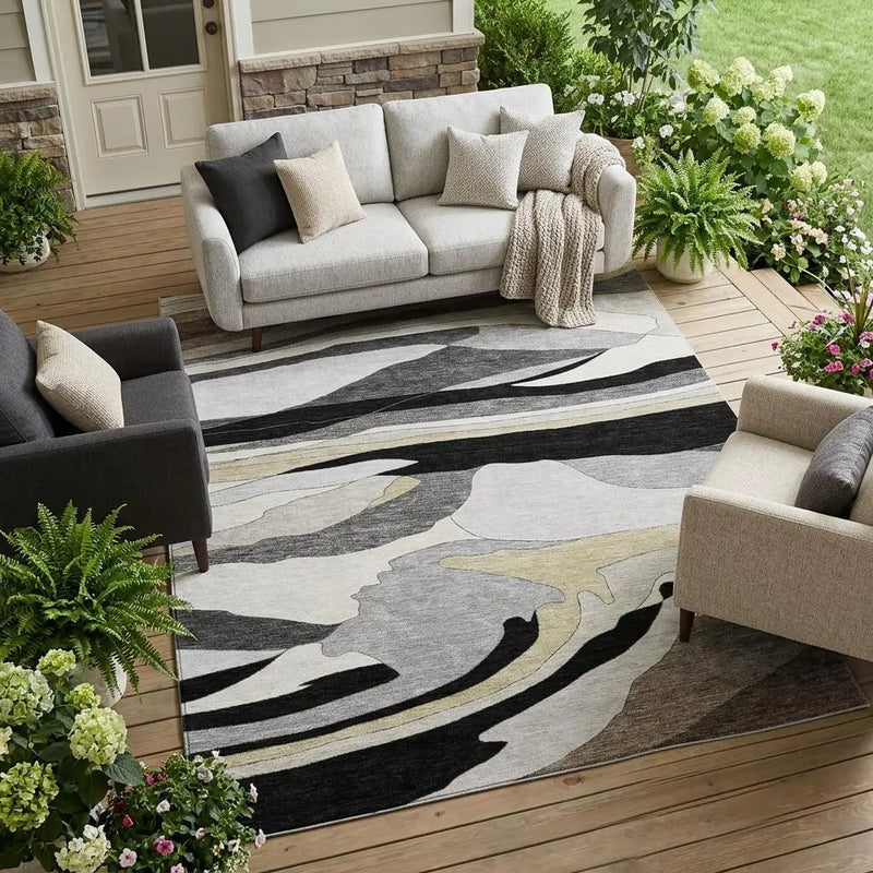 10' X 14' Black And Gray Abstract Washable Indoor Outdoor Area Rug Homeroots Outdoor
