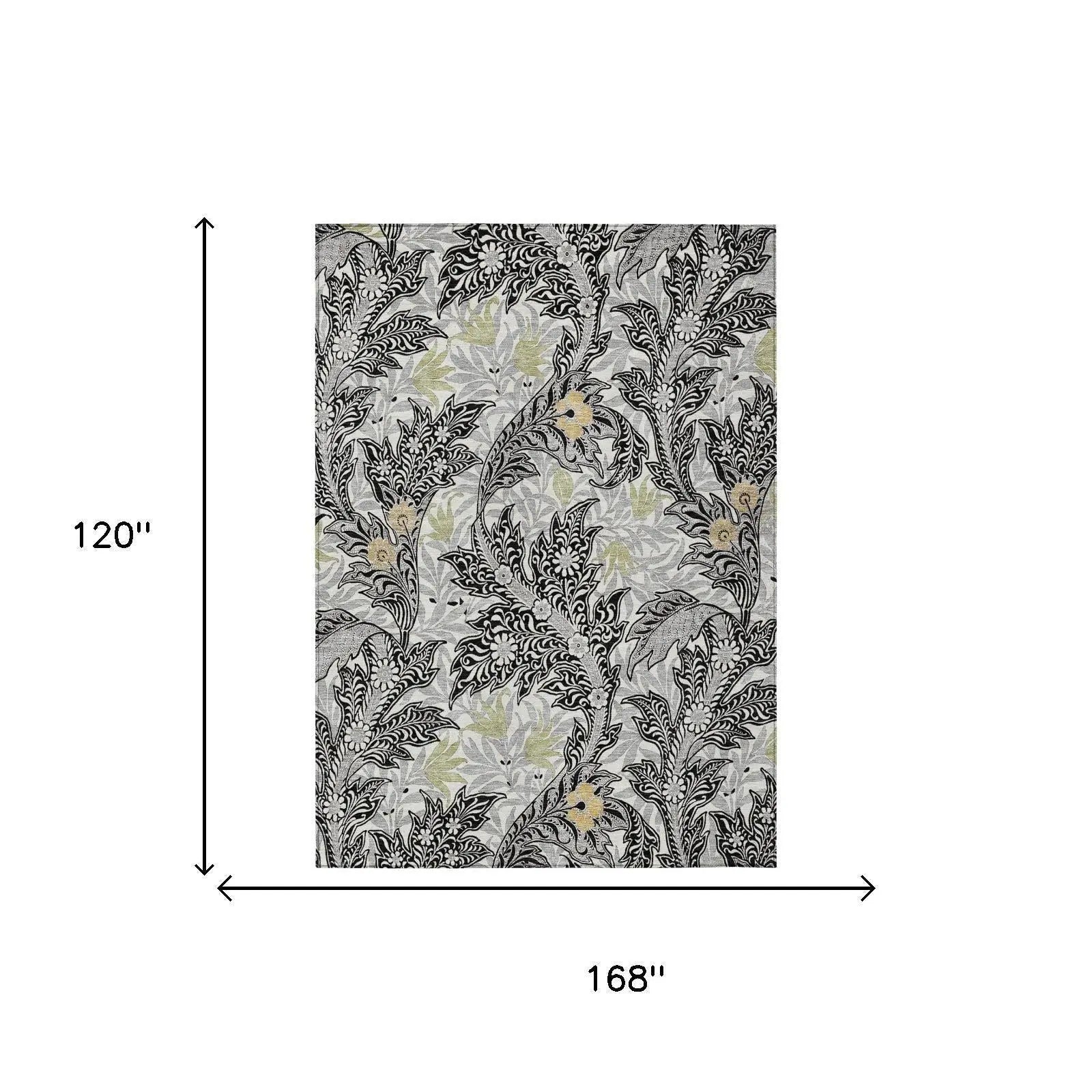 10' X 14' Black And Gray Botanical Leaves Washable Indoor Outdoor Area Rug Homeroots Outdoor