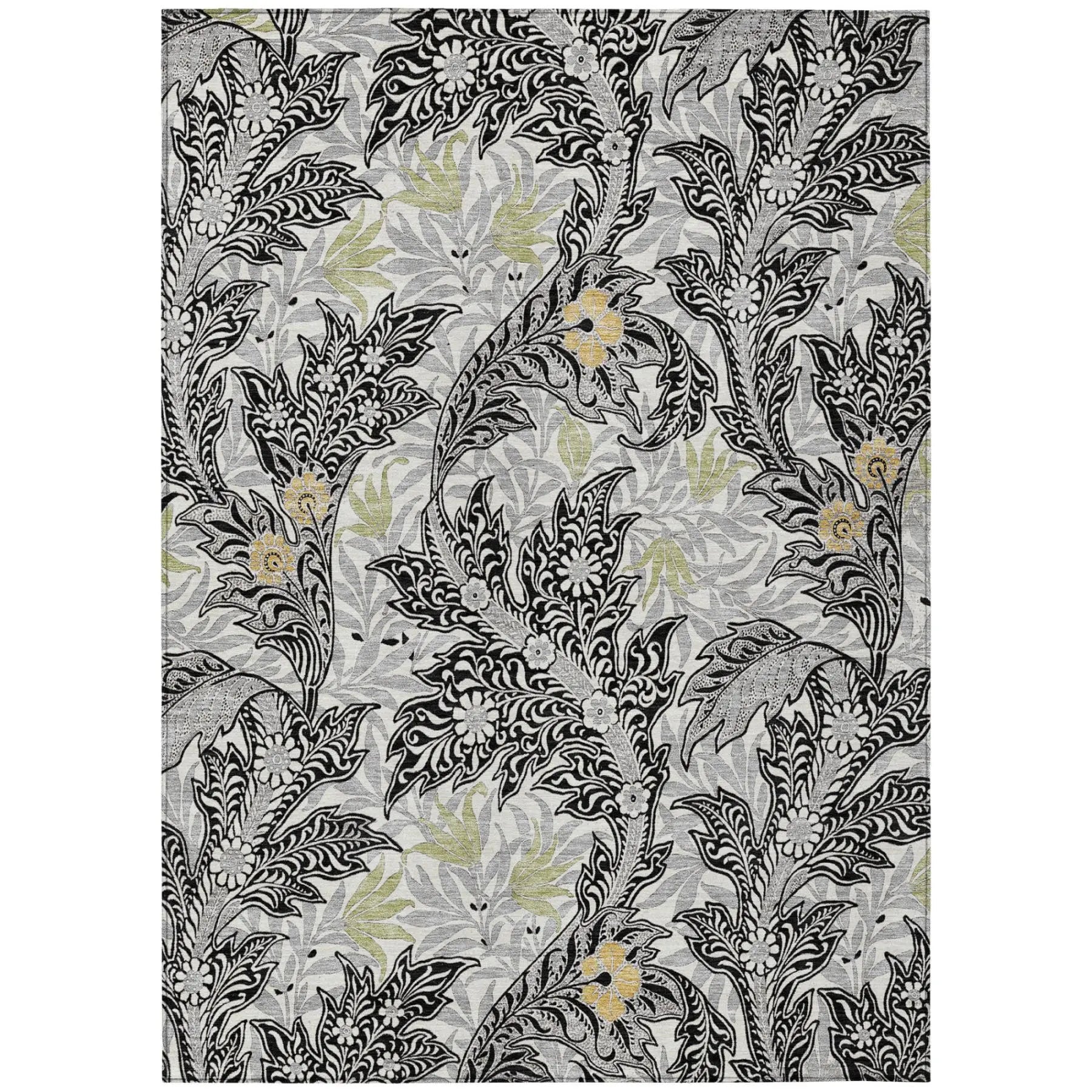 10' X 14' Black And Gray Botanical Leaves Washable Indoor Outdoor Area Rug Homeroots Outdoor