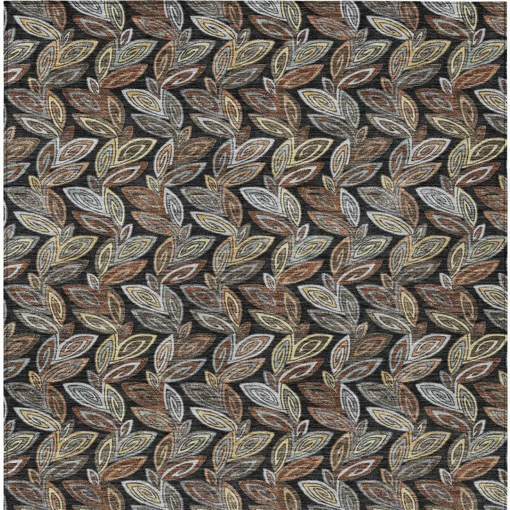 10' X 14' Black And Gray Botanical Leaves Washable Indoor Outdoor Area Rug Homeroots Outdoor