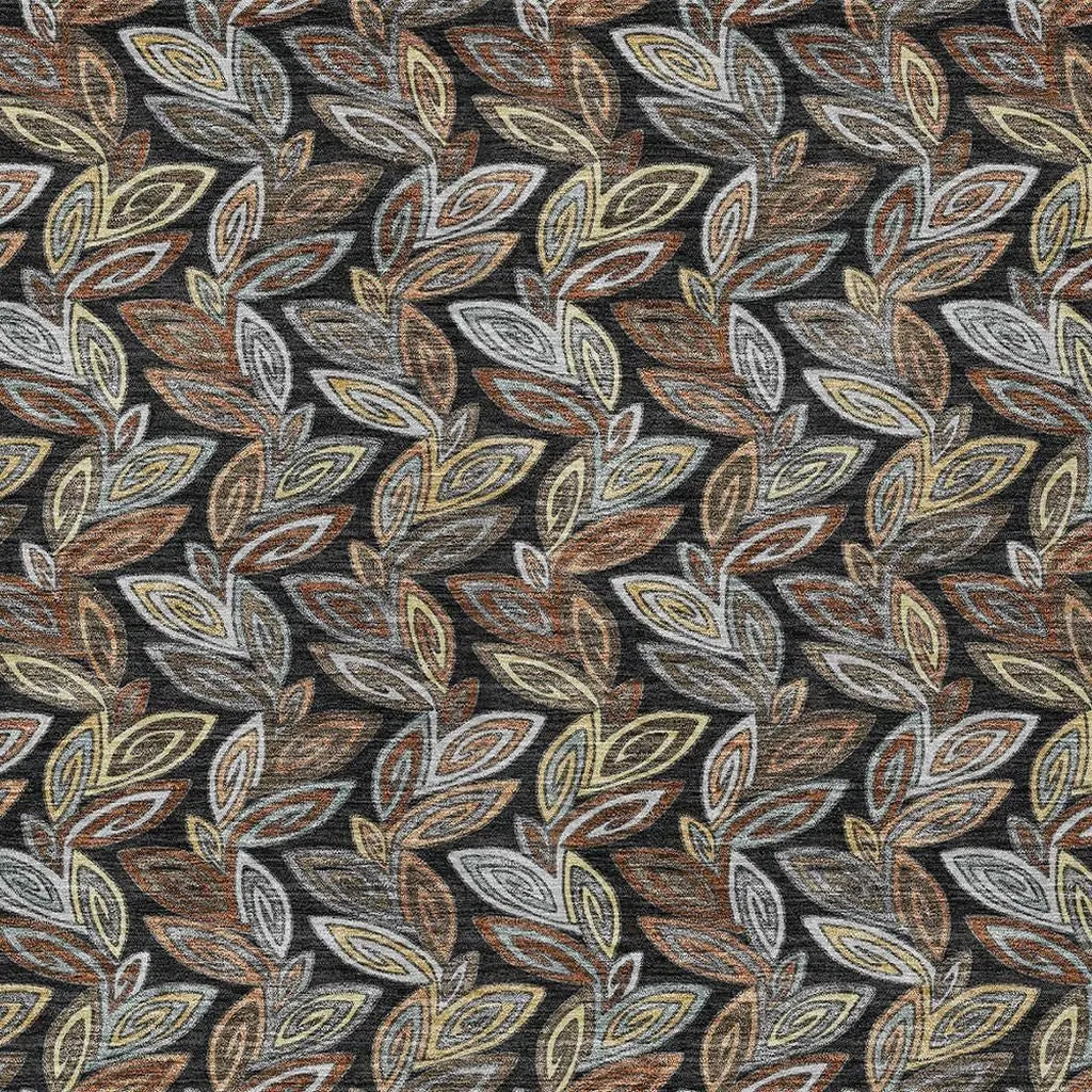 10' X 14' Black And Gray Botanical Leaves Washable Indoor Outdoor Area Rug Homeroots Outdoor