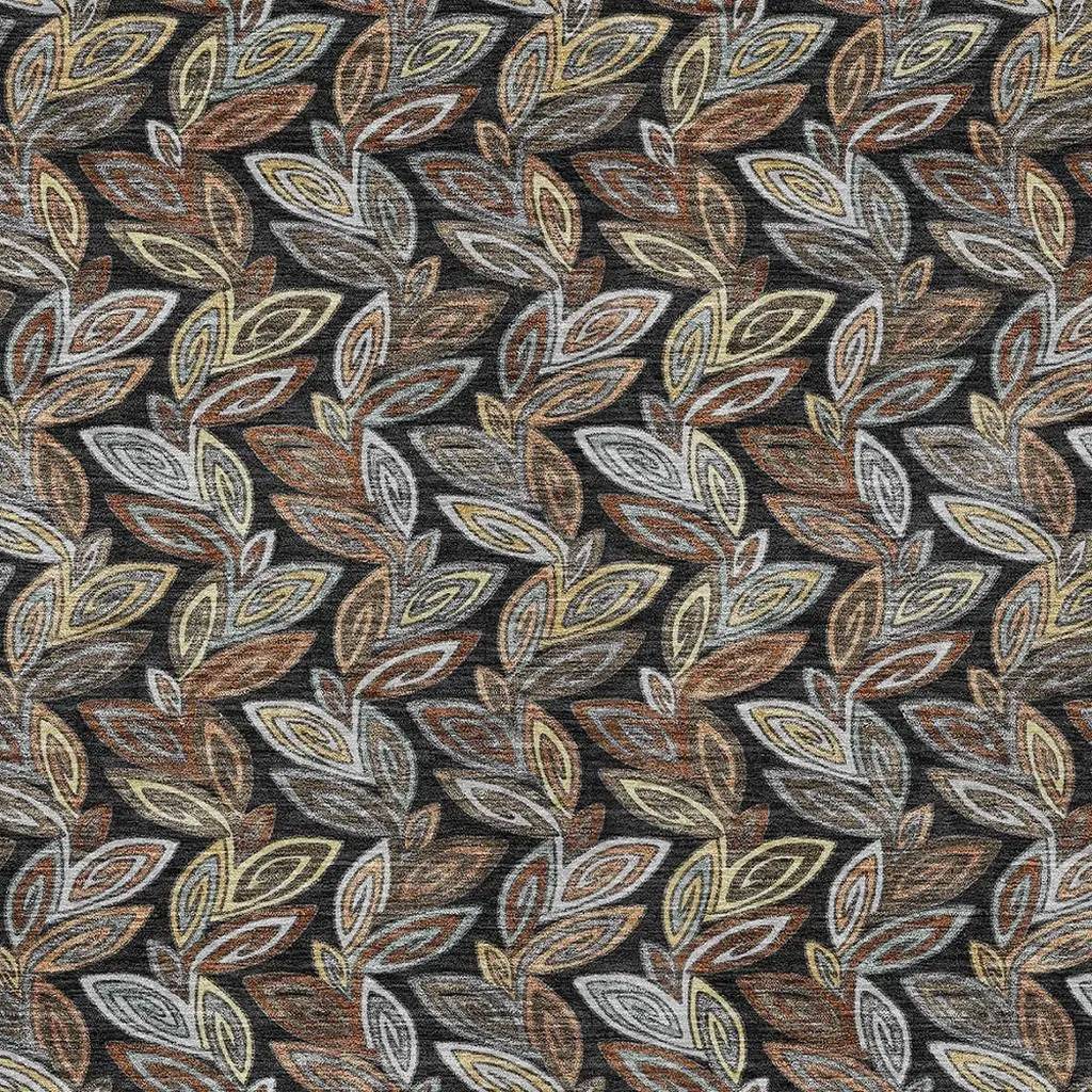 10' X 14' Black And Gray Botanical Leaves Washable Indoor Outdoor Area Rug Homeroots Outdoor