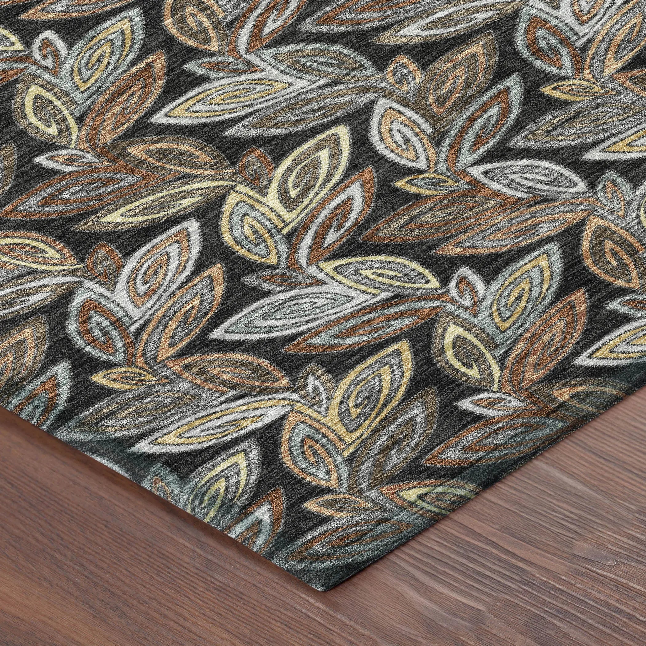 10' X 14' Black And Gray Botanical Leaves Washable Indoor Outdoor Area Rug Homeroots Outdoor