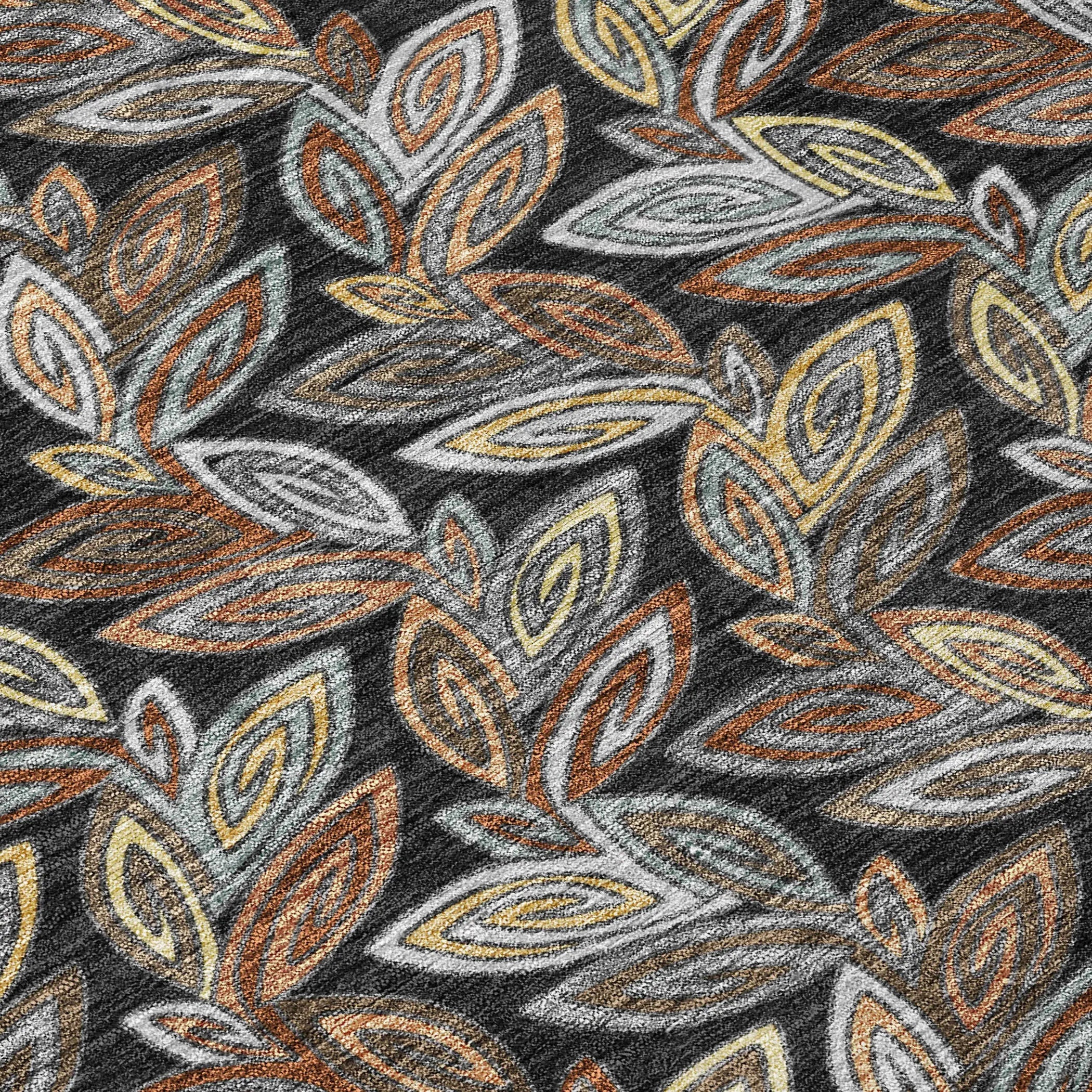10' X 14' Black And Gray Botanical Leaves Washable Indoor Outdoor Area Rug Homeroots Outdoor