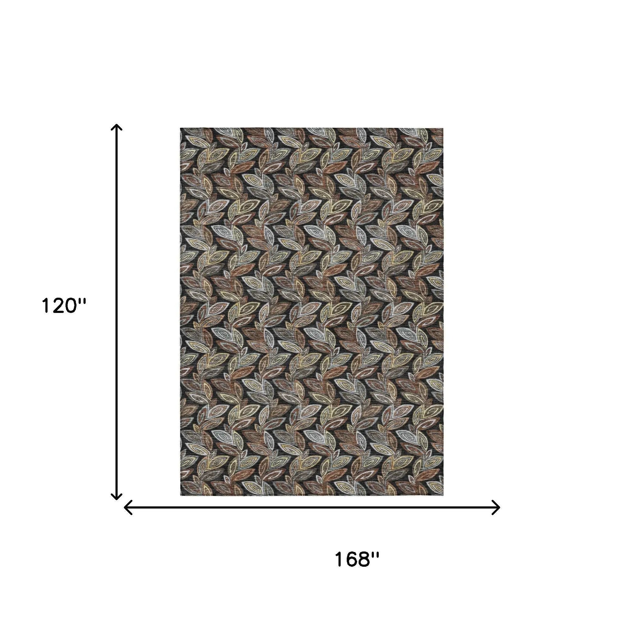 10' X 14' Black And Gray Botanical Leaves Washable Indoor Outdoor Area Rug Homeroots Outdoor