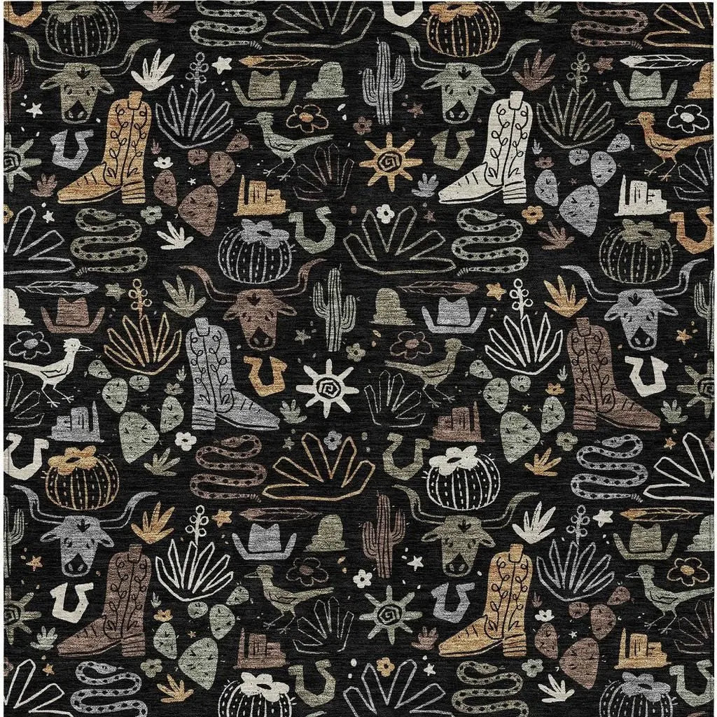 10' X 14' Black And Gray Cactus Washable Indoor Outdoor Area Rug Homeroots Outdoor