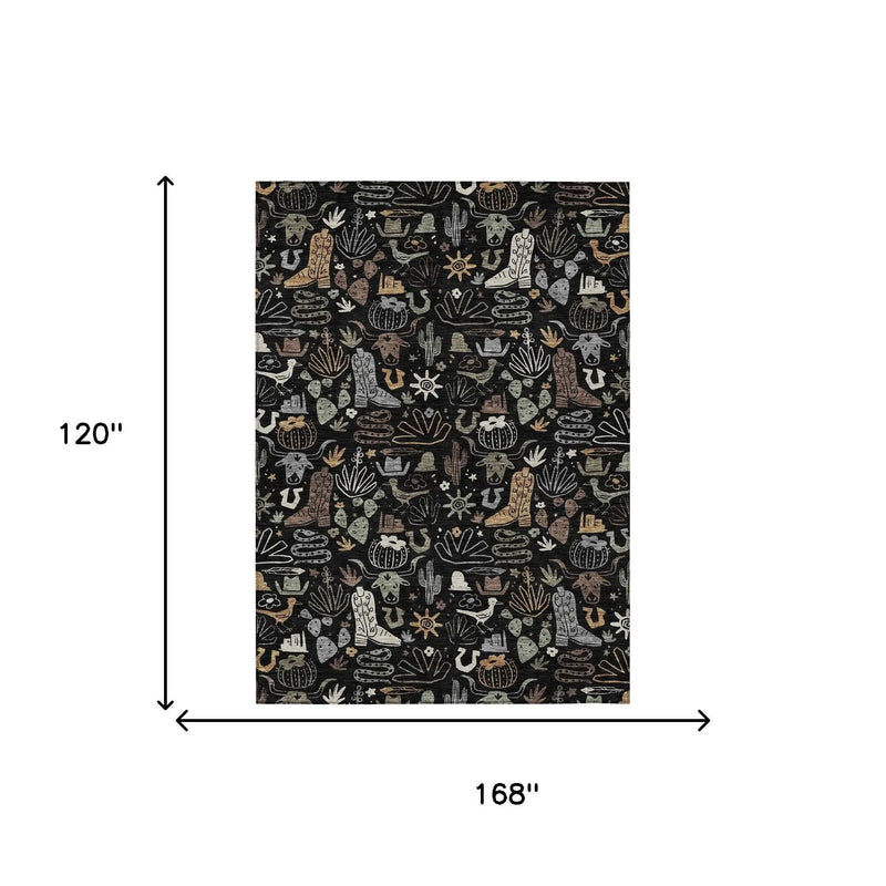 10' X 14' Black And Gray Cactus Washable Indoor Outdoor Area Rug Homeroots Outdoor