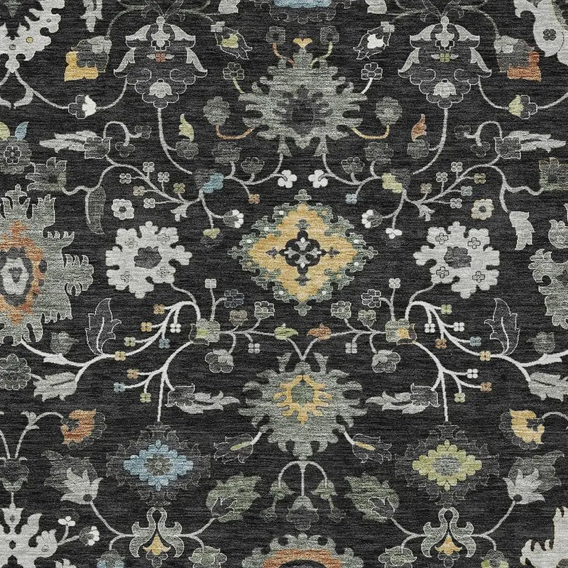 10' X 14' Black And Gray Floral Medallion Washable Indoor Outdoor Area Rug Homeroots Outdoor